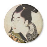 Japanese Falconer in a Kimono Vintage Art Fridge Magnet