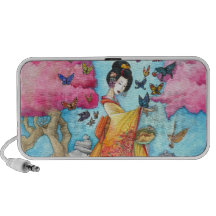 Japanese Geisha in Butterfly Cherry Blossom Kimono iPhone Speaker