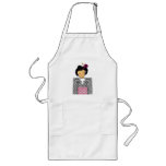 Japanese girl in black and red kimono aprons