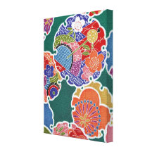 Japanese KIMONO Textile, Floret Pattern Stretched Canvas Print