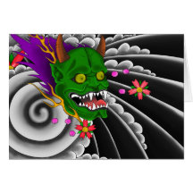 japanese mask tattoo design greeting cards