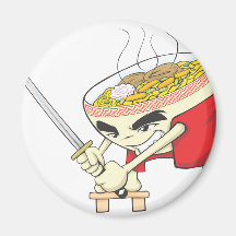 Japanese Noodle Soup Fighter with Samurai Sword Refrigerator Magnet