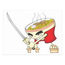 Japanese Noodle Soup Fighter with Samurai Sword Postcard