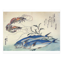 Japanese Sea Life Painting circa 1800's Postcard