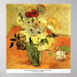 Japanese Vase with Roses and Anemones by van Gogh Poster