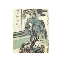 Japanese Woman in Beautiful Bamboo Kimono Stretched Canvas Prints