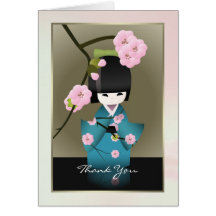Japanese woman in Kimono and Sakura Thank you Cards