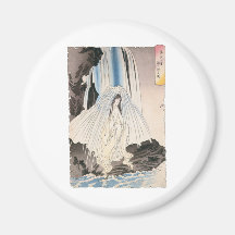 Japanese Woman in Waterfall, Ancient Japanese Art Fridge Magnets