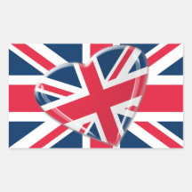 Jaunty Union Jack Flag and Heart Art Rectangle Sticker