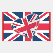 Jaunty Union Jack Heart and Flag Art Rectangular Stickers