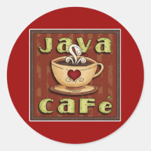 java cafe round stickers