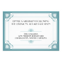 Jazz age blue art deco wedding reception invitations