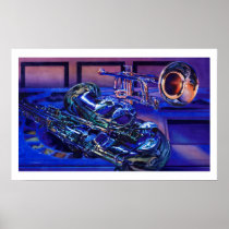 "Jazz In Blues" Musical Instruments Watercolor Print