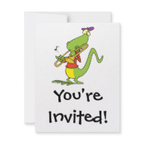 jazzy trombone playing lizard cartoon personalized invitation