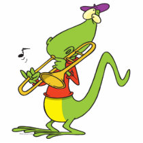 jazzy trombone playing lizard cartoon acrylic cut out