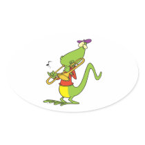 jazzy trombone playing lizard cartoon sticker