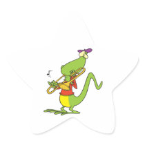 jazzy trombone playing lizard cartoon sticker