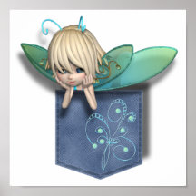 Jean Pocket Blue Green Fairy Print