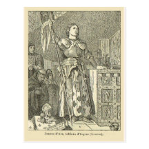 Jeanne d'arc, holding a flag postcard