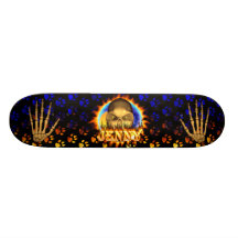 Jenny skull real fire and flames skateboard design