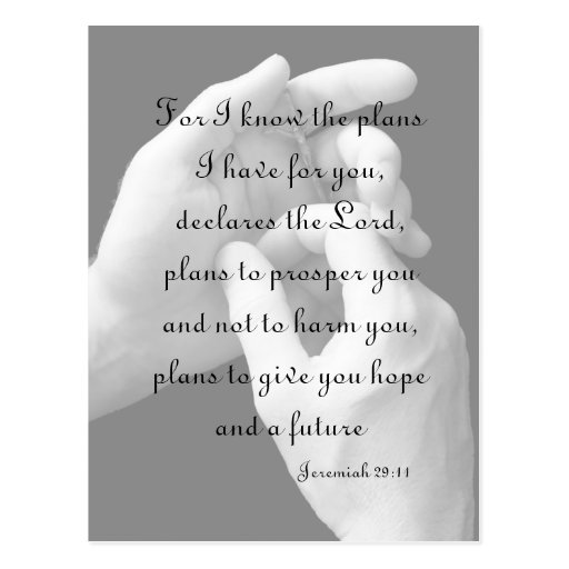 Jeremiah 29:11 Hands with Crucifix Postcard
