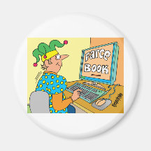 Jester's Computer Screen Reads As "Farce Book" Refrigerator Magnet