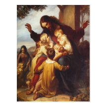 Jesus and Children Christmas Postcard
