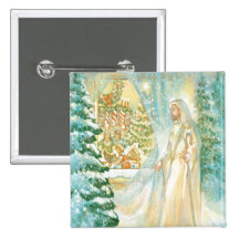 Jesus at Christmas Looking Through Veil of Snow Pins