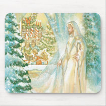 Jesus at Christmas Looking Through Veil of Snow Mousepad
