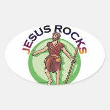 JESUS CHRIST ROCKS OVAL STICKERS