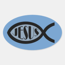 JESUS Christian Fish Symbol Oval Stickers