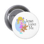Jesus loves me girl with bear button