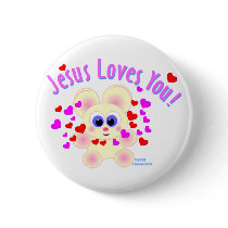 Jesus loves you teddy bear design pinback button