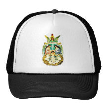 Jesus on mandle , mary and joseph prays and angel trucker hat
