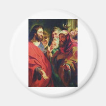 Jesus, on the left, instructing Nicodemus Fridge Magnet
