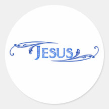 Jesus ornement bleu bleu foncé. round stickers