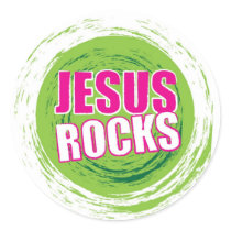 Jesus Rocks 3 Green Round Stickers
