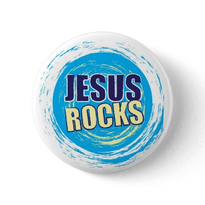 Jesus Rocks 7 Blue & Yellow Button by earthshaker