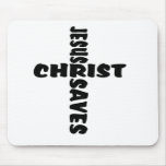 Jesus Saves Cross - black Mouse Mats