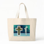 Jesus saves crucifixion picture tote bag