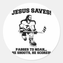 Jesus Saves Hockey funny tshirt Round Sticker