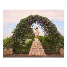 Jesus Statue with Beautiful Flowers Photographic Print