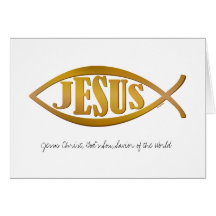 Jesus with Christian Fish Symbol Greeting Card