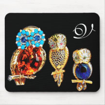 JEWEL OWLS MONOGRAM MOUSEPAD