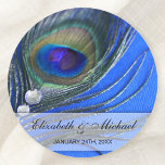 Jewel Peacock Feather Blue Wedding Favour Label stickers