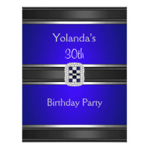 Jewelled Blue Silver Trim 30th Birthday Party Custom Announcements