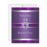 Jewelled Purple Silver Trim 30th Birthday Party 3 invitations