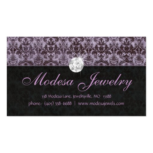 Jewellery Business Card Birthstones Damask Purple