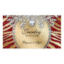 Jewellery Business Card Zebra Glitter Red Gold