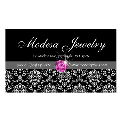 Jewellery Business Cards Birthstones Damask Pink C